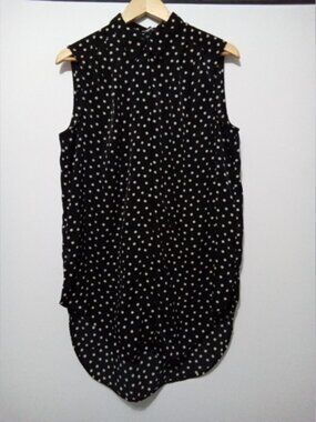 Express Black Polka Dot Sleeveless High-Low Tunic Blouse Top Size L